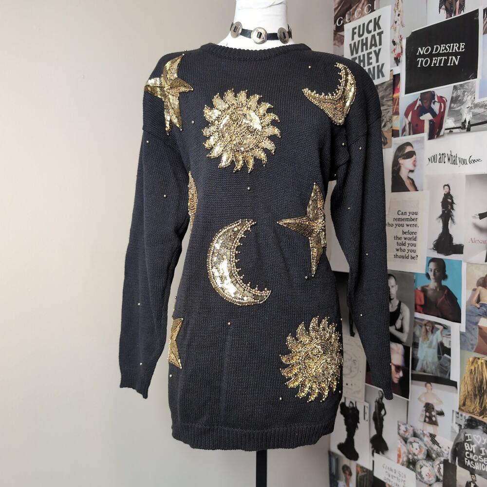 Celestial Beaded Vintage Whimsy Knit Sweater